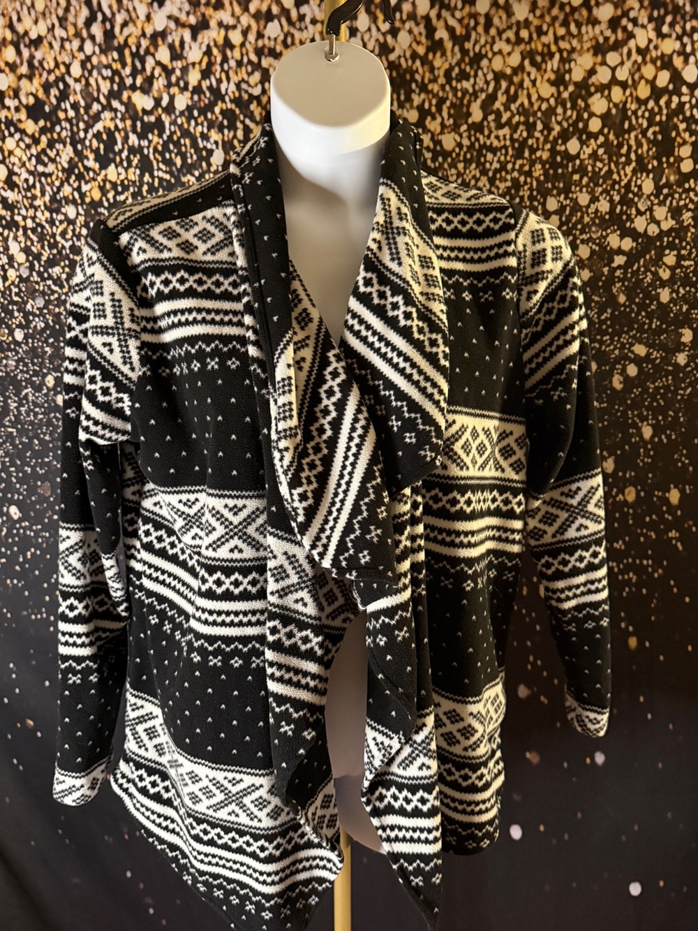 Lands' End Black and White Fair Isle Open-Front Cardigan